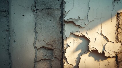 Obraz premium Weathered wall surface with peeling plaster - flat during restoration or refurbishment