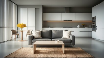 Fototapeta premium Apartment kitchen and living room in modern style