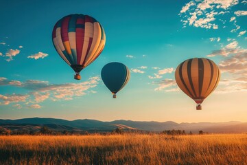 Obraz premium Hot air balloons over golden field at sunrise