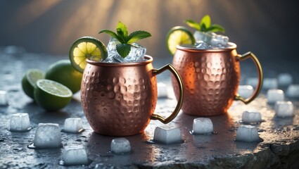 Moscow mule drink featuring lime, mint, and cucumber