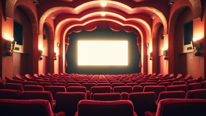 Fototapeta premium Interior of a movie theatre featuring screen and seating