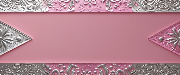 silver embossed textures on pink plain background for wide banner design