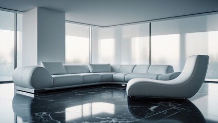 Contemporary living room with a blurred backdrop highlighting sleek furniture, complemented by natural light and luxurious accents.