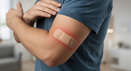 Obraz premium Bandage on Arm Skin Irritation First Aid Treatment