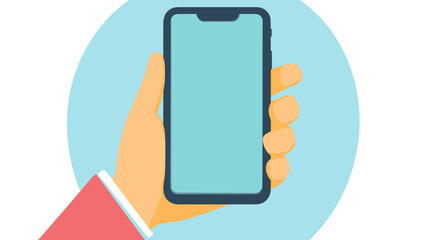 Hand Holding Smartphone with Blank Screen for App Mockup, Technology Concept, Flat Vector Illustration