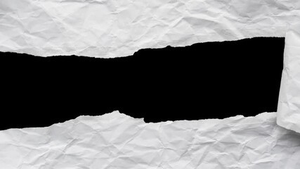 Animated torn paper frame isolated on black background, Stop motion ripped crumpled page sheet for message, empty old note piece edge strip, back to school design, scrap business study idea concept - Powered by Adobe