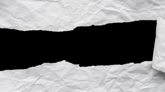 Animated torn paper frame isolated on black background, Stop motion ripped crumpled page sheet for message, empty old note piece edge strip, back to school design, scrap business study idea concept