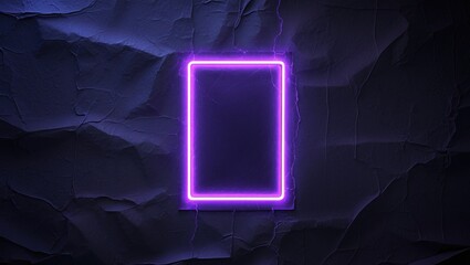 Background of dark wrinkled paper with blue neon lighting and rectangular shape.