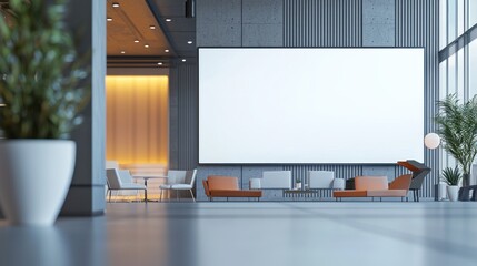 Modern Office Lobby with Blank Billboard Mockup