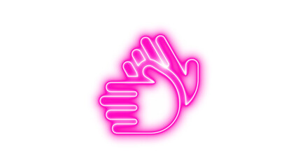 Neon hands icon pink color glow with transparent background