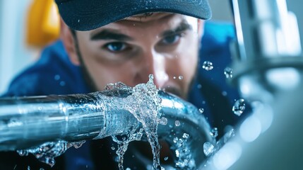 Plumber fixing a broken pipe. Featuring plumbing repair and leak prevention