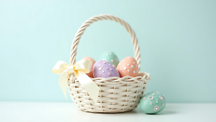 Pastel Easter Eggs in a Wicker Basket
