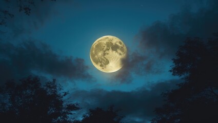 Fototapeta premium Moonlit Evening: A Radiant Moon Amid Gentle Clouds