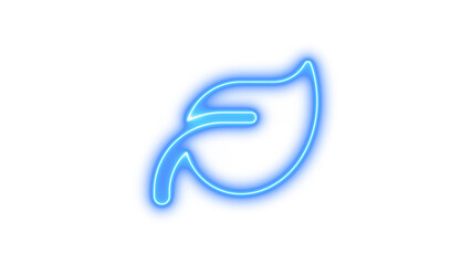 Neon leaf icon blue color glow with transparent background