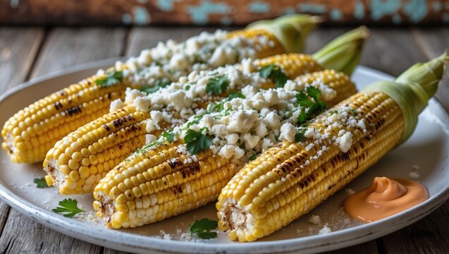 Street corn from Mexico with chili mayo and cotija cheese