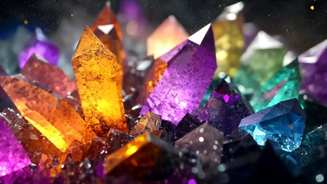 Colorful crystals cluster, vibrant gems