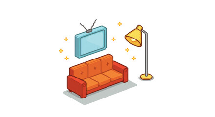 Isolated Pixel Art Living Room