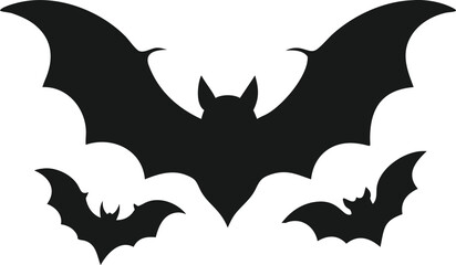 Three Bat Silhouettes Against White Background