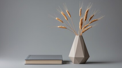 Book mock-up with a vase featuring dry branches.