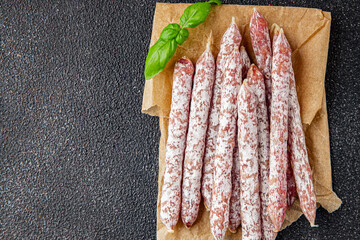 Dried sausage aperitif salami meat product natural food dish organic product fresh tasty gourmet...