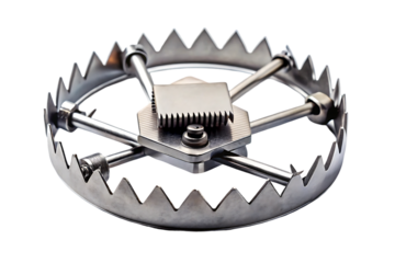 Old rusty metal chain and gear with sharp circular saw and dangerous steel trap elements