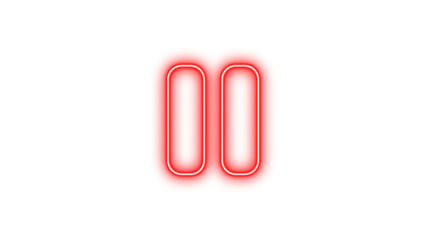 Neon pause icon red color glow with transparent background