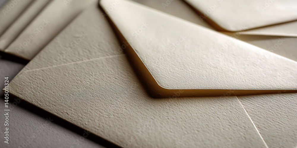 Poster Close-up of beige textured envelopes, overlapping to create depth and a tactile feel, suggesting correspondence, communication, or sending a message