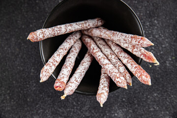 Dried sausage aperitif salami meat product natural food dish organic product fresh tasty gourmet...