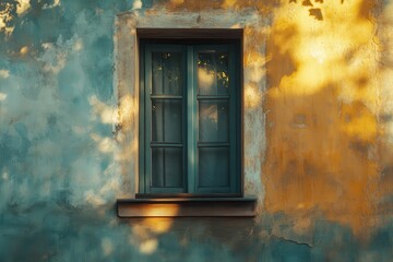 Old window on a weathered wall
