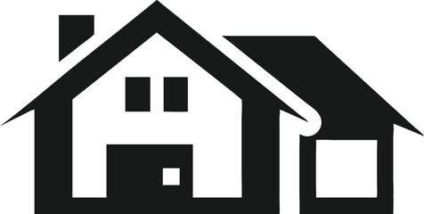 Silhouette of House with Chimney and Attached Structure