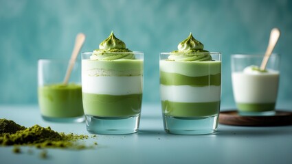 Whipped Matcha Latte in Glasses with a Creamy Dalgona Texture