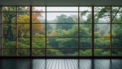 Naklejka premium spacious wooden windows in apartment