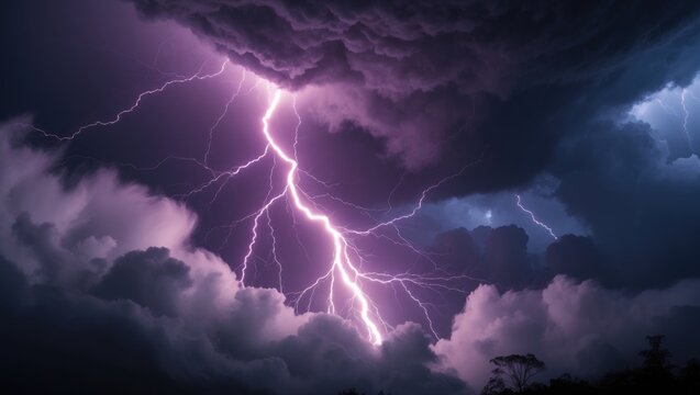 vibrant night sky illuminated by beautiful thunderstorm lightning - Powered by Adobe