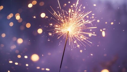Obraz premium Gorgeous sparklers composed of sparklers on a violet background, sparkling, celebratory backdrop.