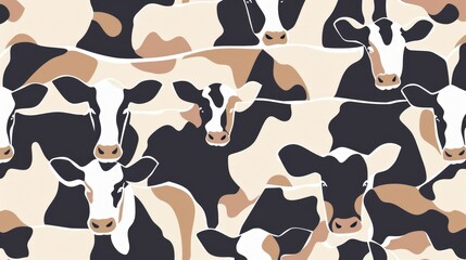 Black and white cow print pattern with minimalist animal face background