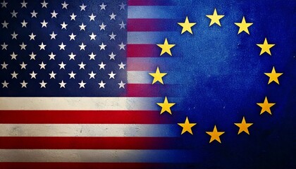 American and European Union flags mixed together