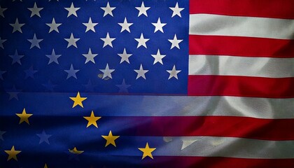 American and European Union flags mixed together