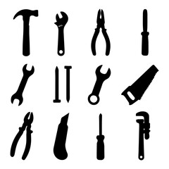Tools silhouettes collection. Tool icon set. Working Tools icons.