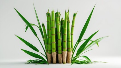 Obraz premium Fresh sugar cane with foliage isolated on a white backdrop.