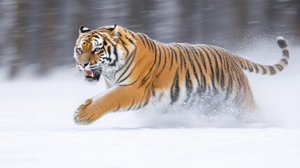 Powerful Tiger Running Through Deep Snow