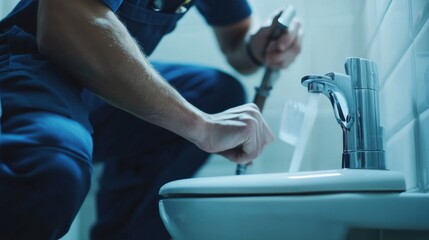 Plumber fixing broken toilet. Featuring plumbing repairs and toilet installation