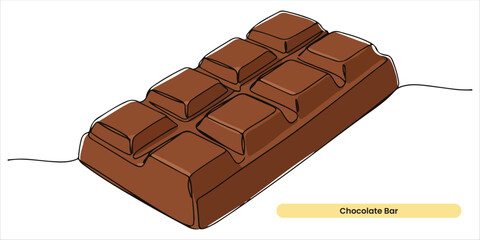 Milk Chocolate Bar continuous single line art drawing sketch on white background