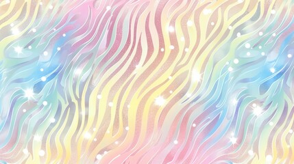 Holographic pastel zebra pattern background with sparkles and glowing elements, animal print banner