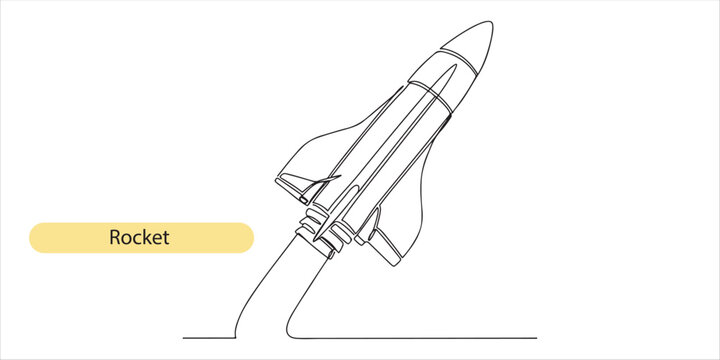 Rocket space ship continuous single line art drawing sketch on white background