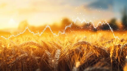  golden field of wheat with a rising stock market graph 