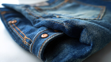 Close-up of blue denim texture, showing fabric weave and stitching detail.  Illustrative of textile, fashion, and clothing design concepts