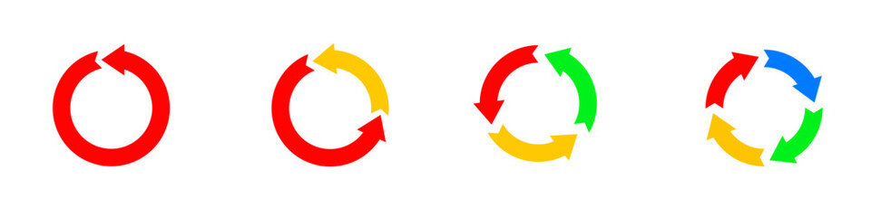 gear wheel arrows. Update icon settings. Different styles, colors, updating settings, arrows in a gear circle. Vector icons