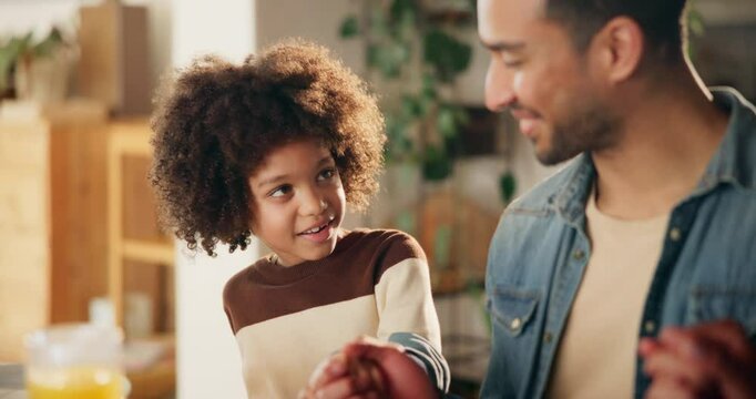 Holding hands, family and praying for food, child and benefits of vitamin c for boy, juice or parents in home. Christian, bonding and belief for breakfast, kid and worship of God, morning and faith