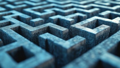 Intricate maze of textured,  blue-gray squares.  Complex pathways wind through a dense network