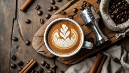 Morning favorite coffee concept with cappuccino served in a glass